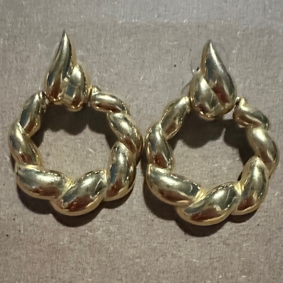 Trifari Jewelry - Trifari Gold Twisted Hoop Earrings